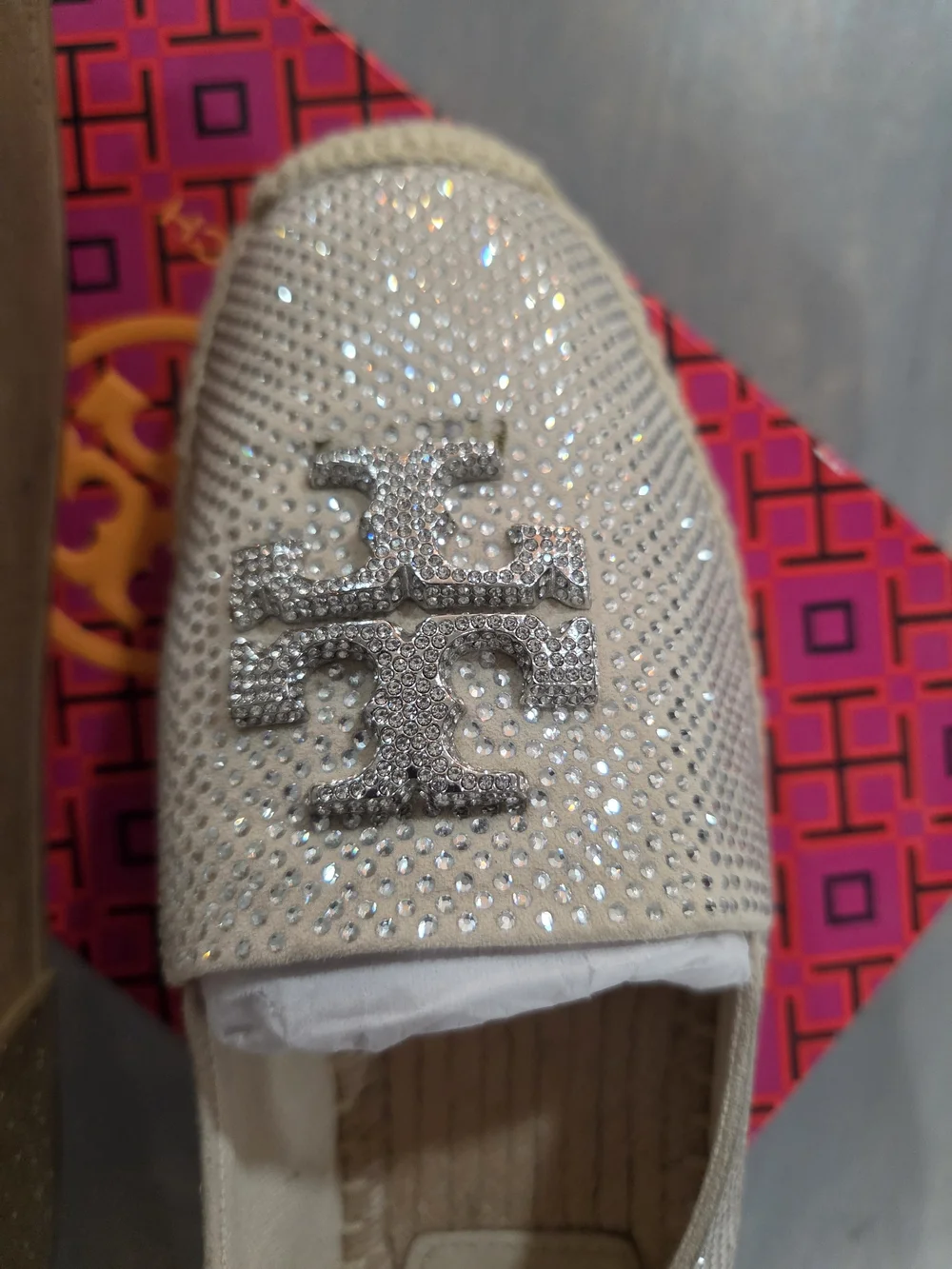Women's Crystal-Embellished Espadrille Slip-On — Ivory